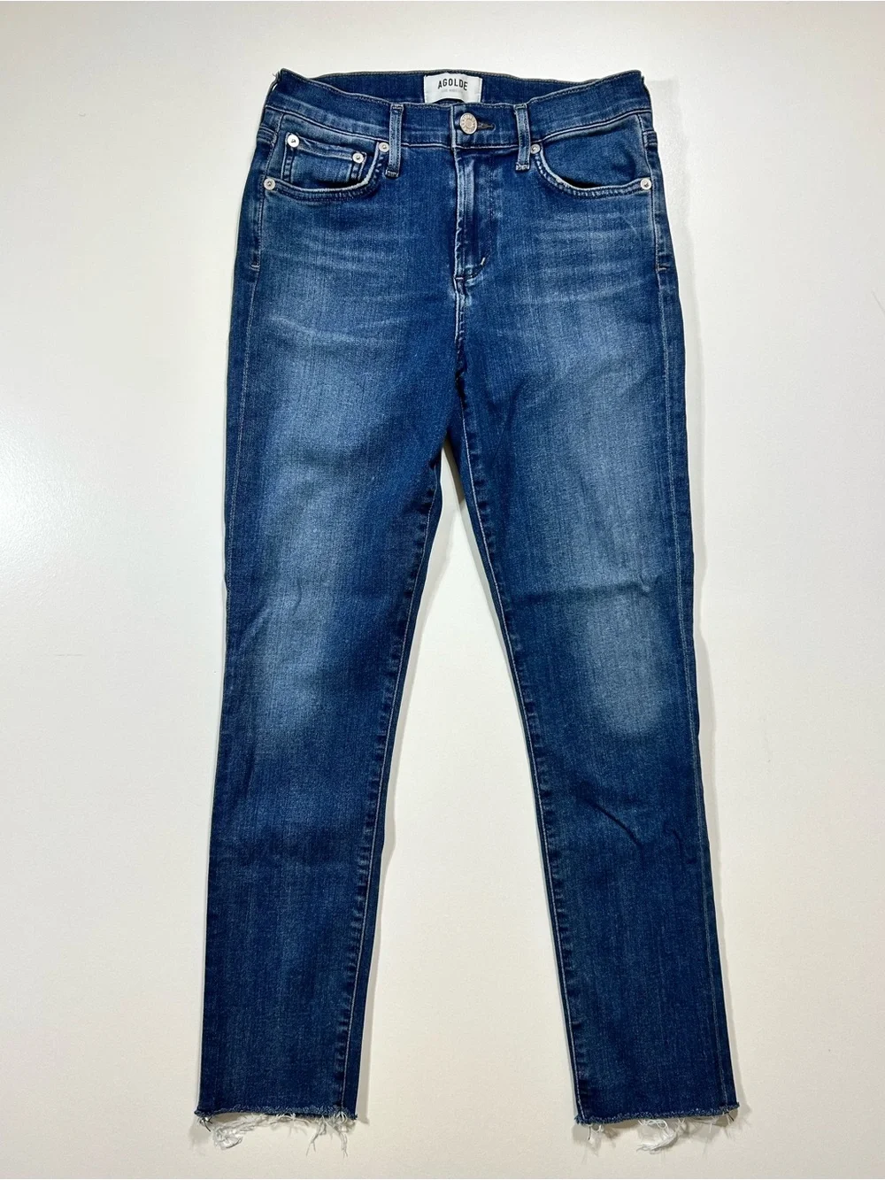 Women’s Agolde Los Angeles mid rise skinny jeans raw hem cropped size 26 EUC